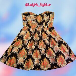MinkPink strapless full skirt mini dress black with coral flowers
